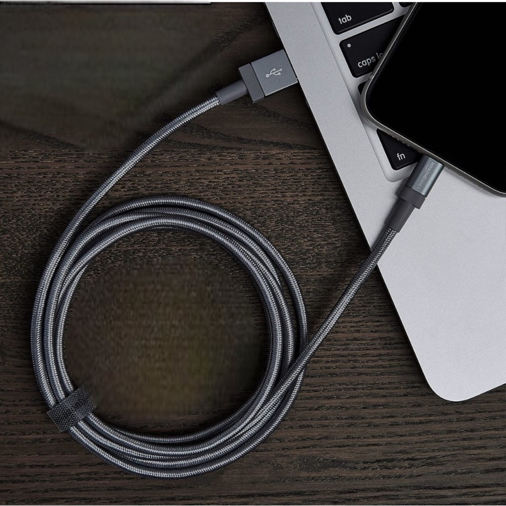 Gray 6’ Nylon Braided USB A to Lightning Charging Cable Cord